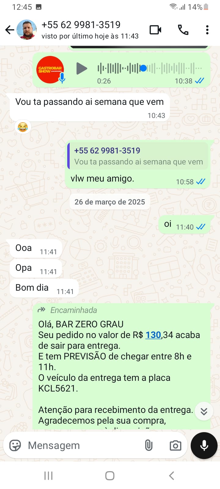 Audio informando o mesmo que o erro tinha acontecido faz tempo que poderia resolver, mas não foi resolvido.